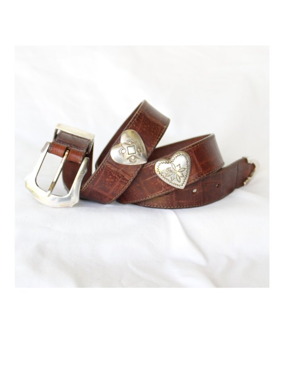 Brighton leather Silver Tone Medallion heart Concho Belt Cowgirl Southwest L - Picture 2 of 9